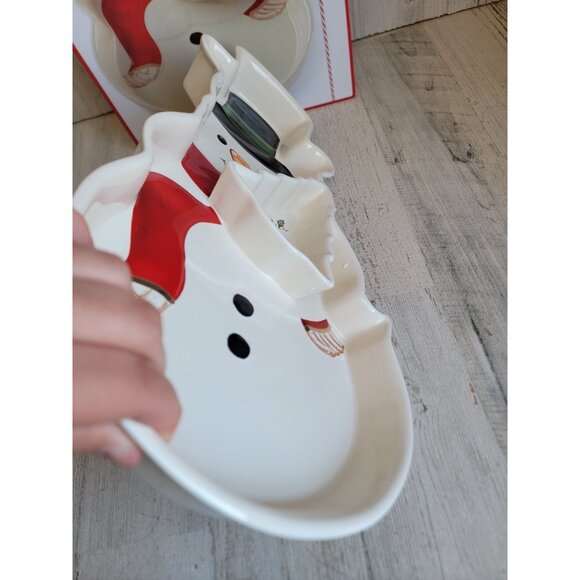 Lenox NEW holiday entertaining snowman chip dip Xmas mistletoe - Picture 5 of 9